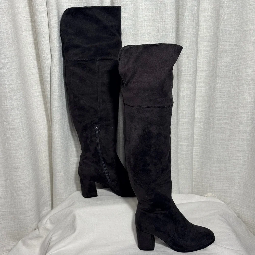 Dream Pairs Over The Knee Thigh High Sz 7‎ Gray Faux Suede Block Heel Side Zip
